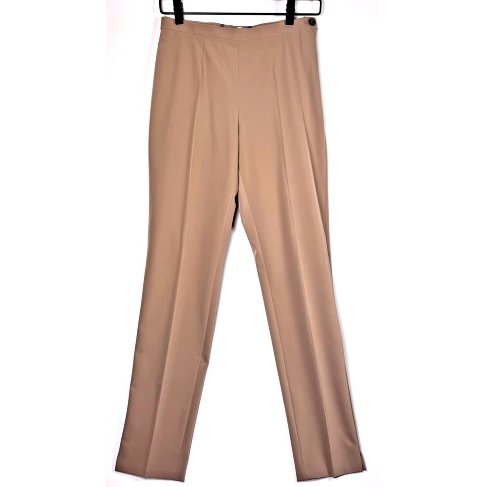 Bogner Pants Women 4 Tan Stretch Side Zip Straight Leg Quiet Luxury Trouser